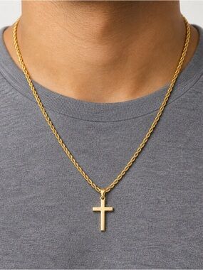 ✝️ 316L Steel Gold Color Cross Pendant Necklace Rope Chain Brand New Men Women